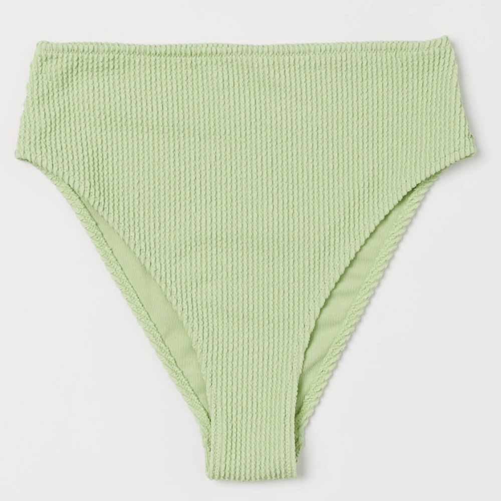 H&M Seersucker Brazilian High Waist Cheeky Bikini Bottom Swimsuit Green 8 L Swim